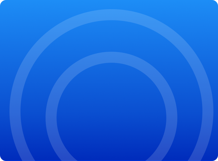 Blue gradient background with two large, semi-transparent concentric circles.