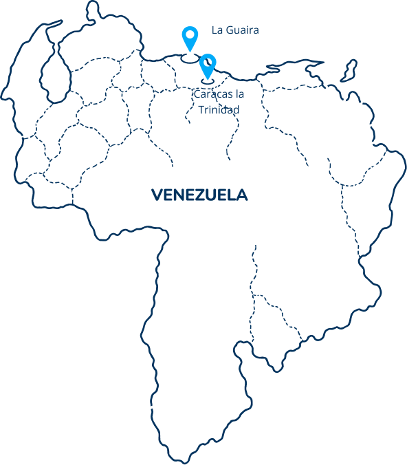 Map of Venezuela marking Caracas and La Guaira, the areas hit by the June 2026 earthquakes.