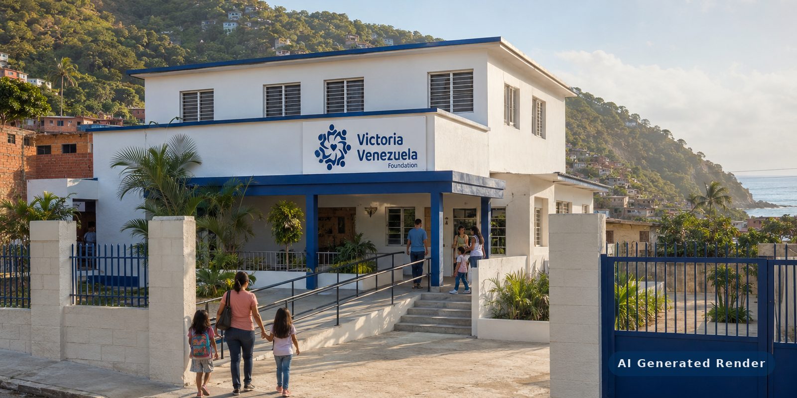 Render of the planned VVF support centre in La Guaira, seen from the street.