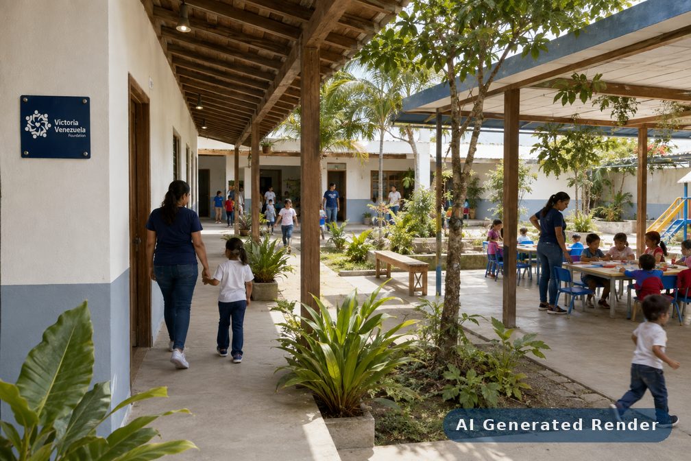 Families arriving at the courtyard of the planned VVF support centre.