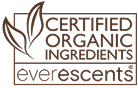 Everescents Certified Organic Ingredients badge with leaf design.