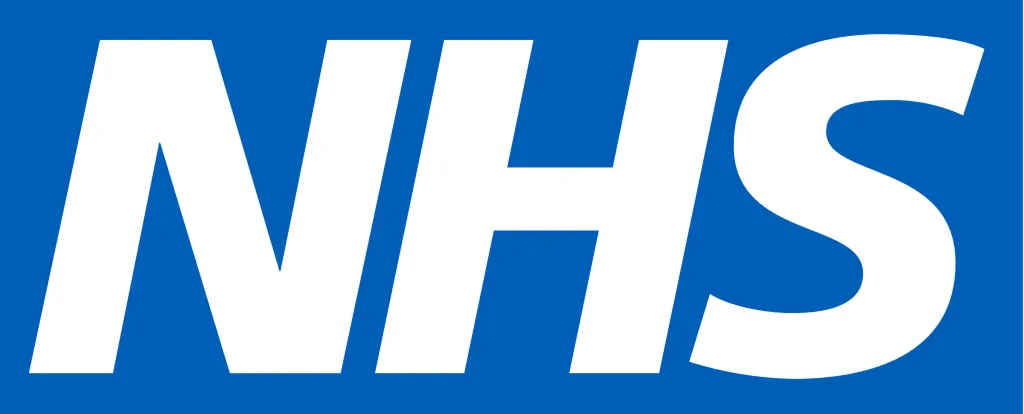 White NHS letters on a blue background, representing the National Health Service logo.