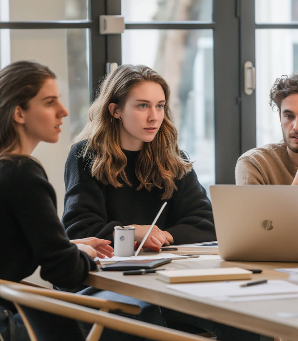 People sitting around a table, brainstomring