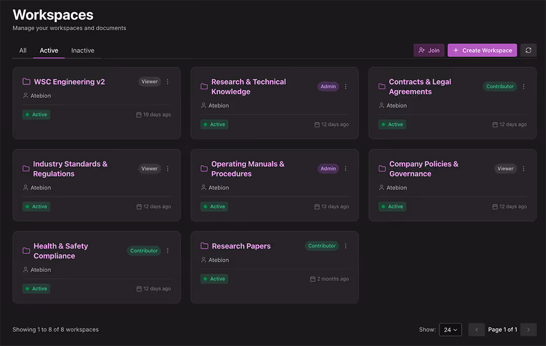 Screenshot of Nahra ai showing Workspaces