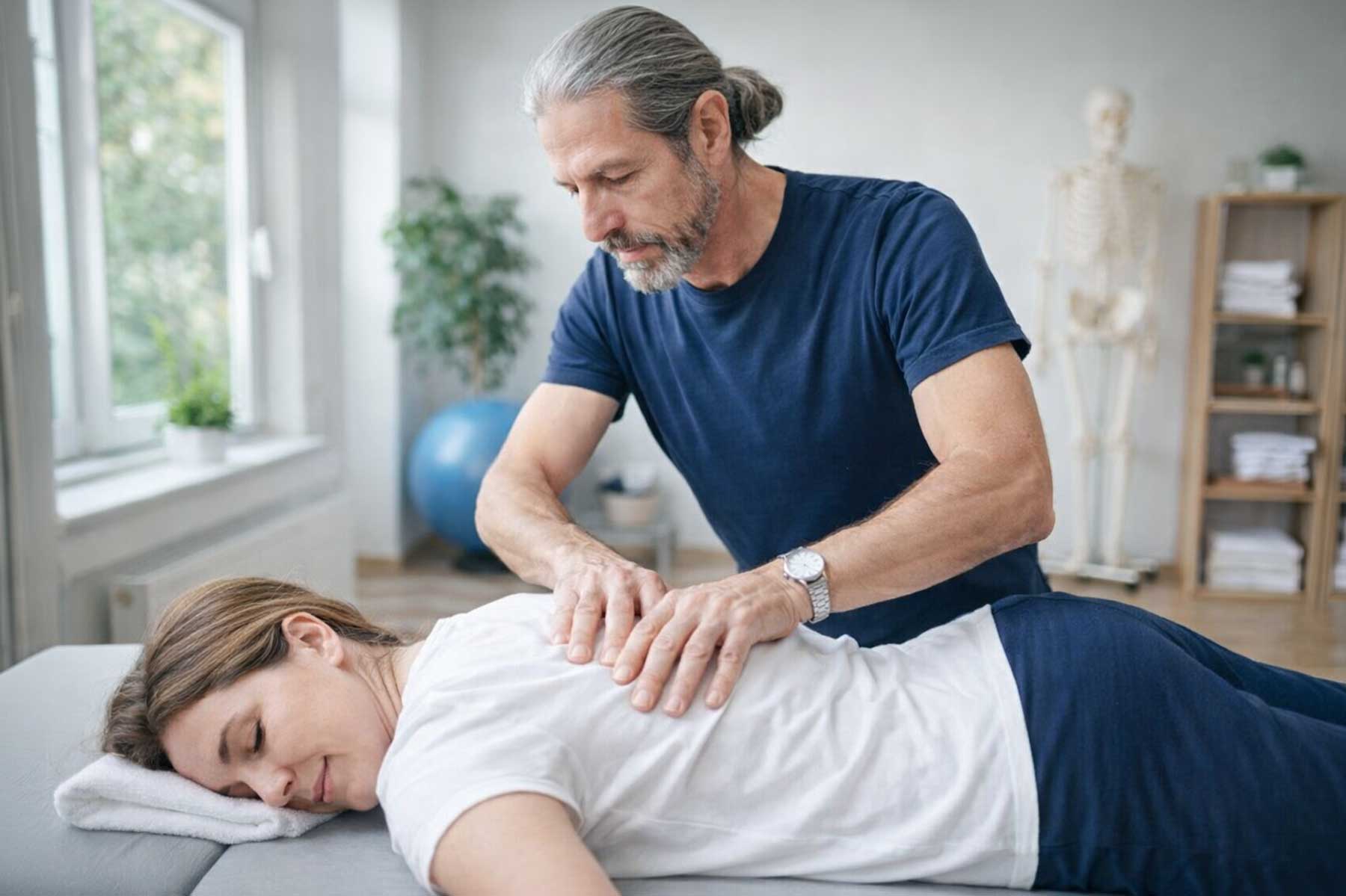 Therapeutische Trainingsanleitung mit Widerstandsband in der Physiotherapie Pfitzner Düsseldorf-Flingern