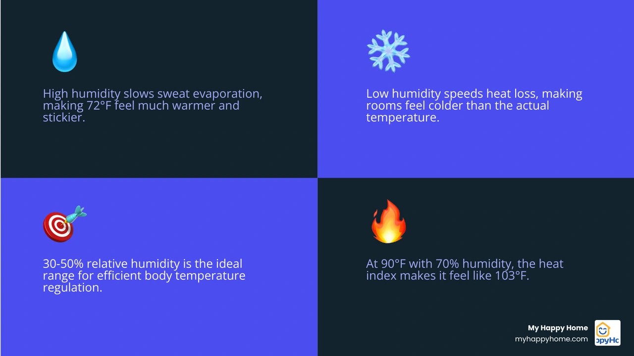 infographic showing the relationship between indoor temperature and relative humidity levels and how they combine to affect