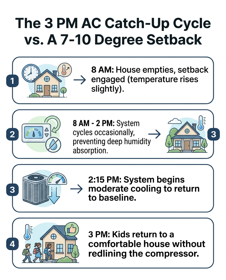 The 3 PM AC Catch-Up Cycle vs. A 7-10 Degree Setback