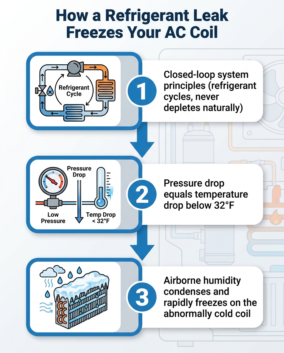 How a Refrigerant Leak Freezes Your AC Coil