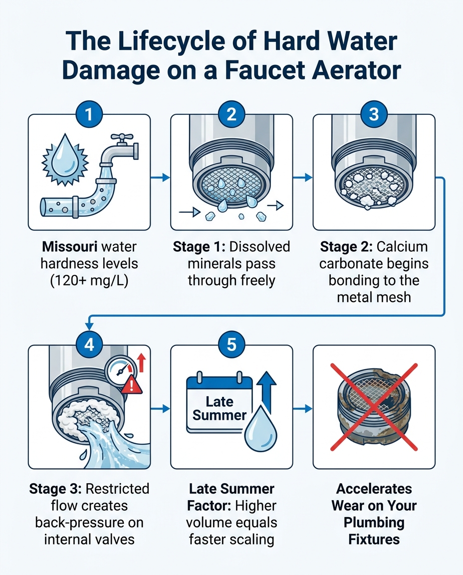 The Lifecycle of Hard Water Damage on a Faucet Aerator