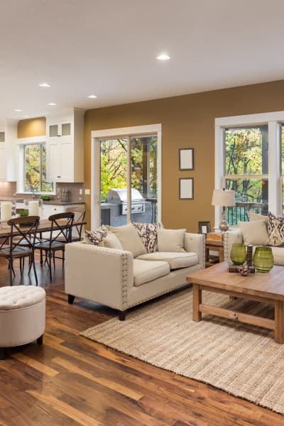 Picture of an open living room looking neat after having cleaned by Champagne Clean.