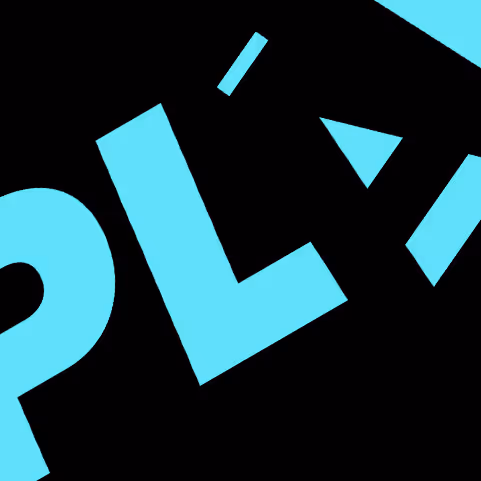 Close-up of large light blue letters 'PLA' on a black background, arranged diagonally.