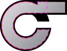 Gray abstract shape resembling a curved arrow pointing right on a black background.