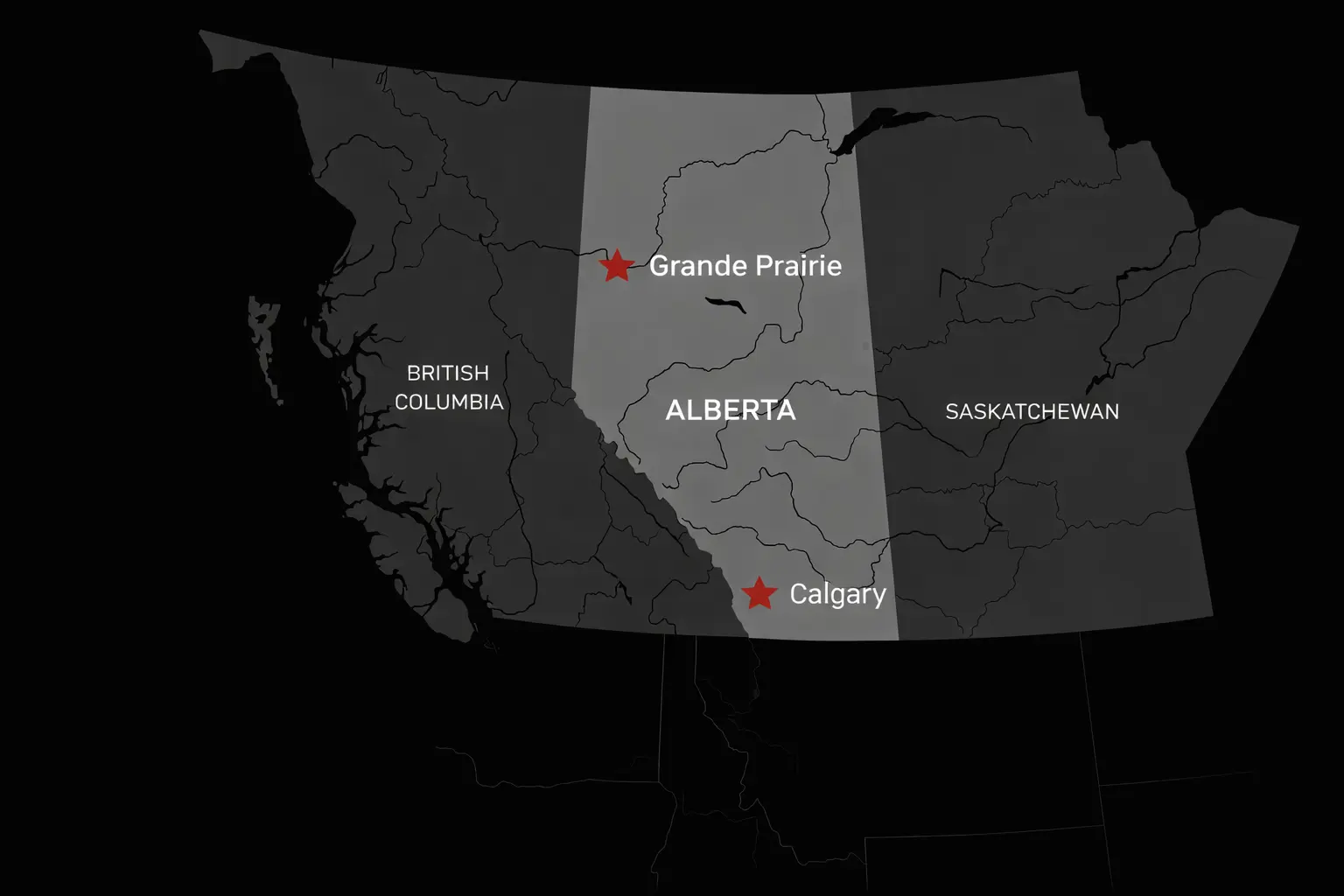 Map of Western Canada showing Echelon Chemicals locations in Calgary and Grande Prairie, Alberta