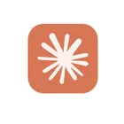 White abstract starburst shape on a rounded square orange background.