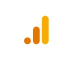 Orange Google Analytics logo with three vertical bars and a dot on a white background.