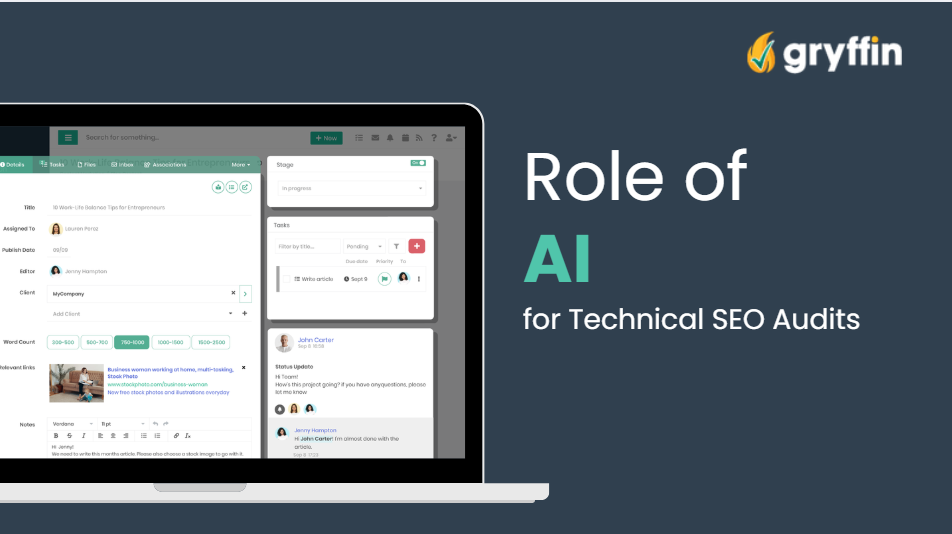 Laptop displaying AI tools for conducting a technical SEO audit.