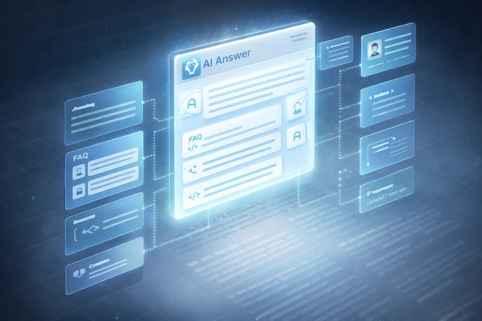 Graphic of AI-enhanced search engine optimization integration with various content types.