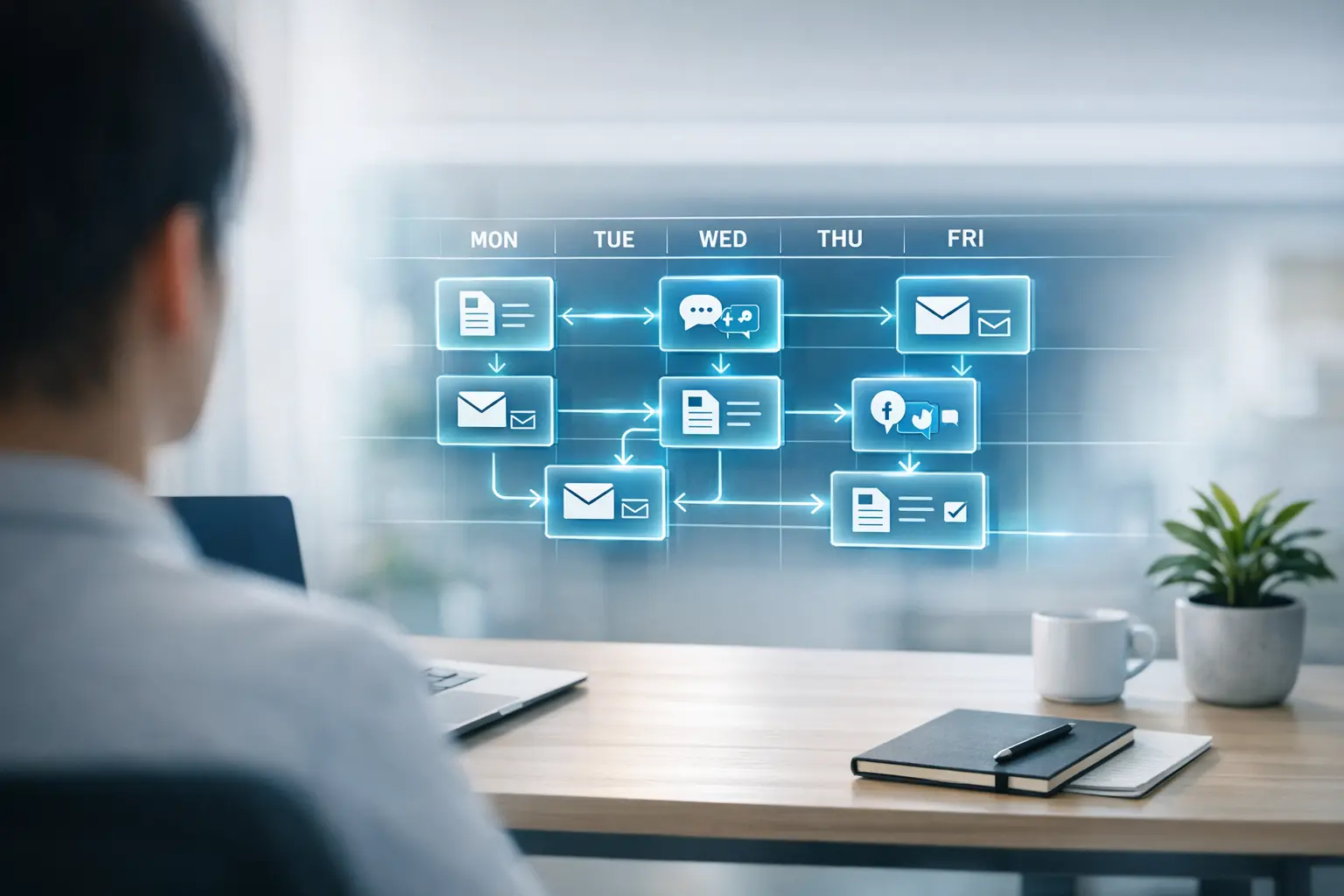 Workflow diagram illustrating an AI calendar generator scheduling process for the week.