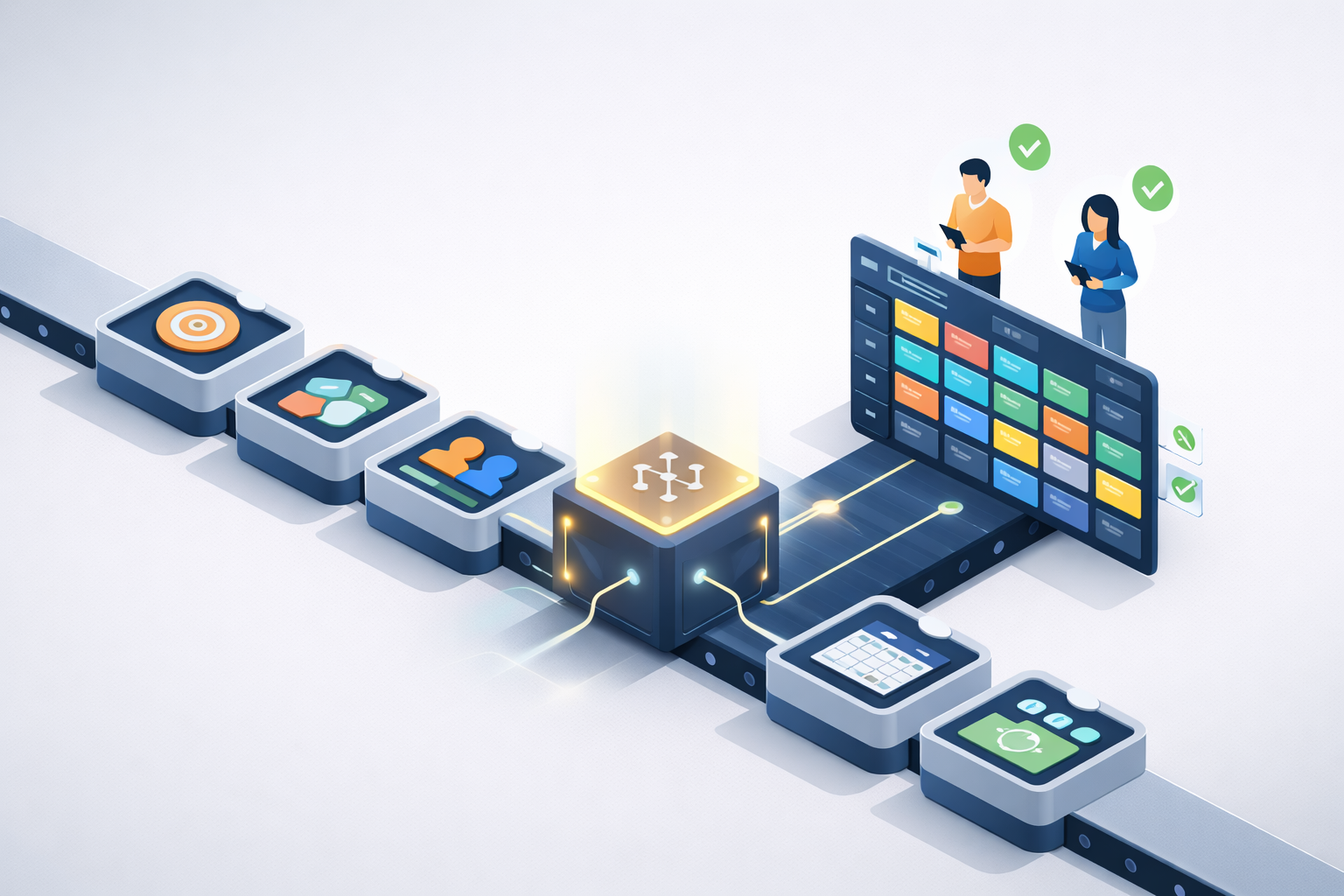 Illustration of an AI calendar generator process with automated scheduling tools