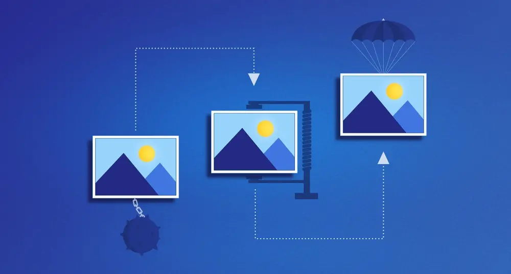 Illustration of image compression for SEO with before and after examples.