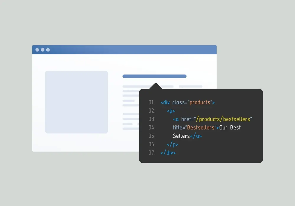 A display of HTML code for product bestsellers on a webpage, illustrating image SEO best practices.