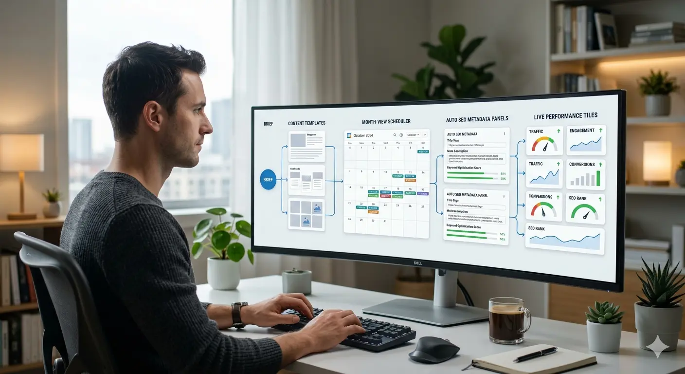 A man working on a computer displaying a digital marketing strategy for small business online presence.