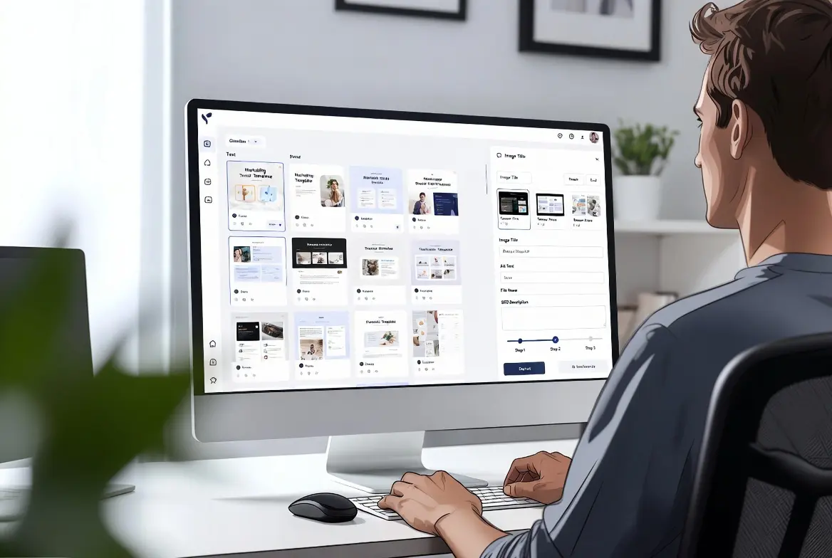 User interacting with an AI marketing automation platform dashboard on a computer screen Caption: Explore the interface of an AI marketing automation platform for seamless workflow management.