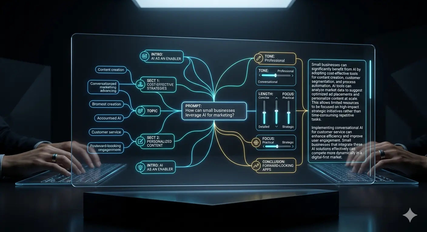 Mind map showing AI strategies for marketing, including content creation and customer service.