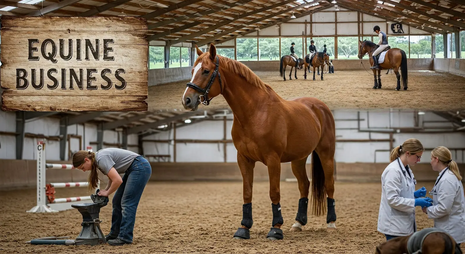 Indoor riding arena depicting equine business activities for digital marketing context.
