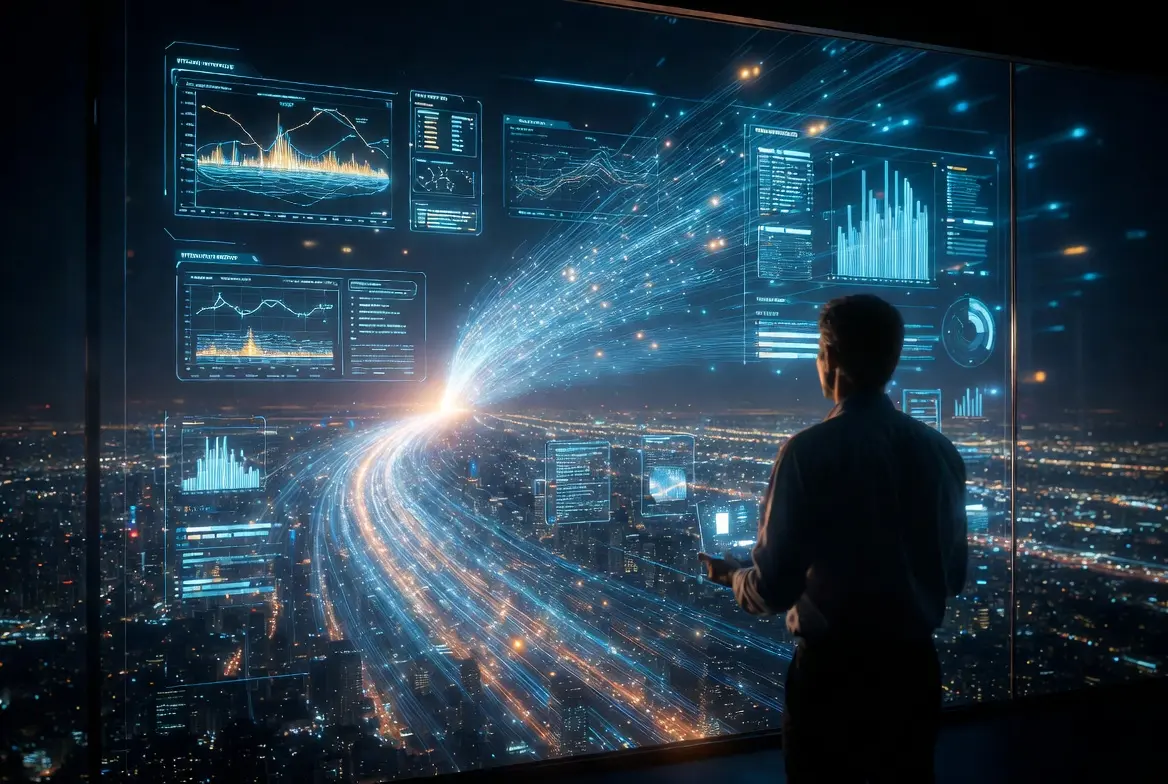 Visualization of AI-driven data analytics in a marketing agency setting.