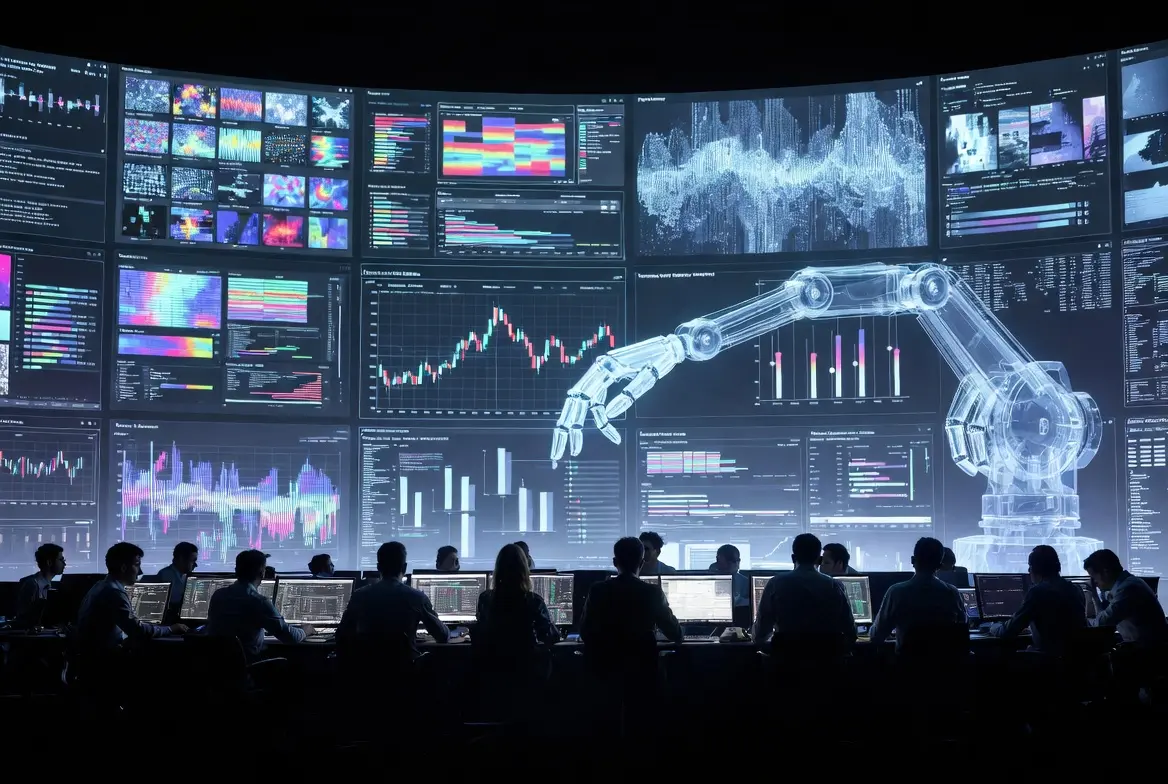 Marketing analysts using AI to predict trends with data visualization tools