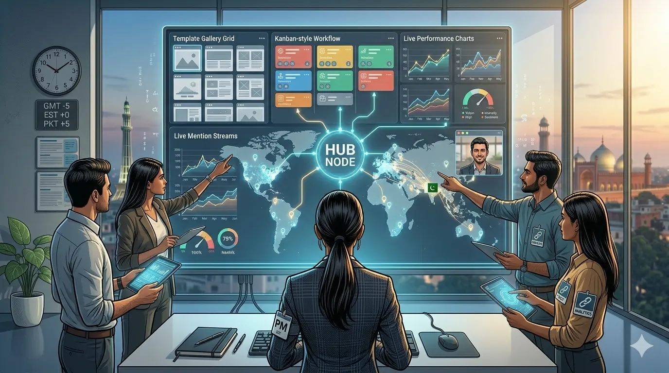 Team of professionals using Gryffin, the best AI tool suite, analyzing global performance data.