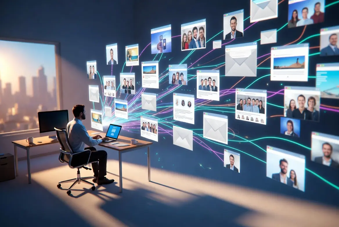 Person analyzing AI-powered marketing strategies on a digital interface.
