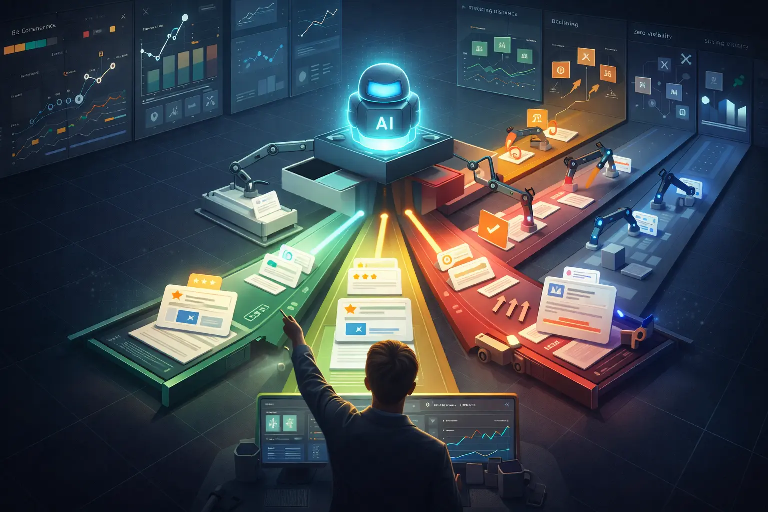 AI-driven system optimizing e-commerce product pages through a segmented approach.