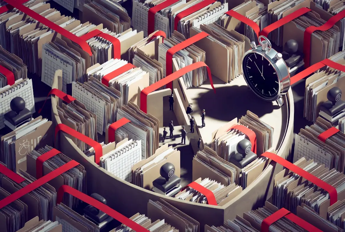 Organized system representing healthcare marketing automation workflow with documents and timer.