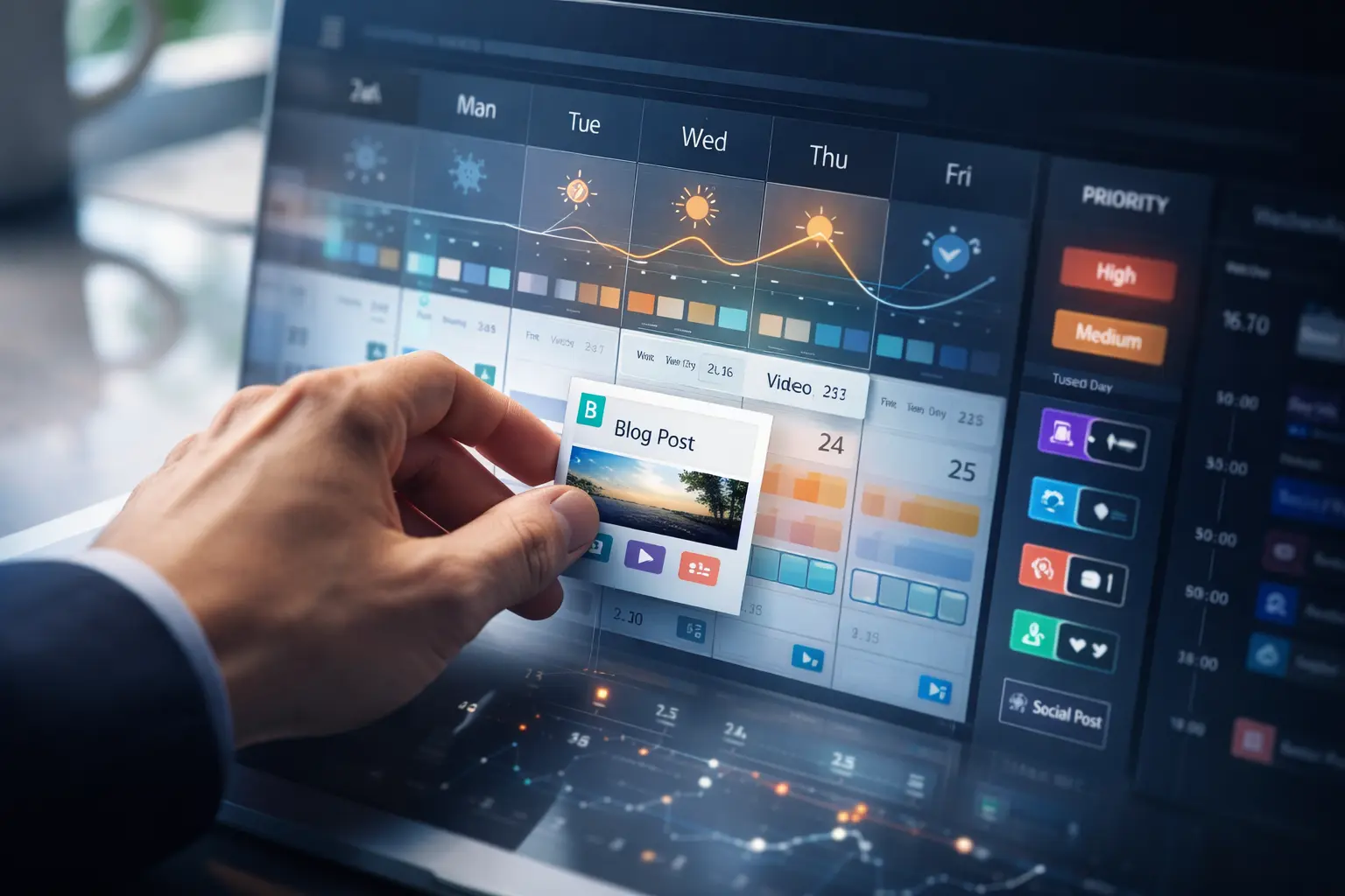 Digital calendar interface showcasing AI-driven content scheduling.