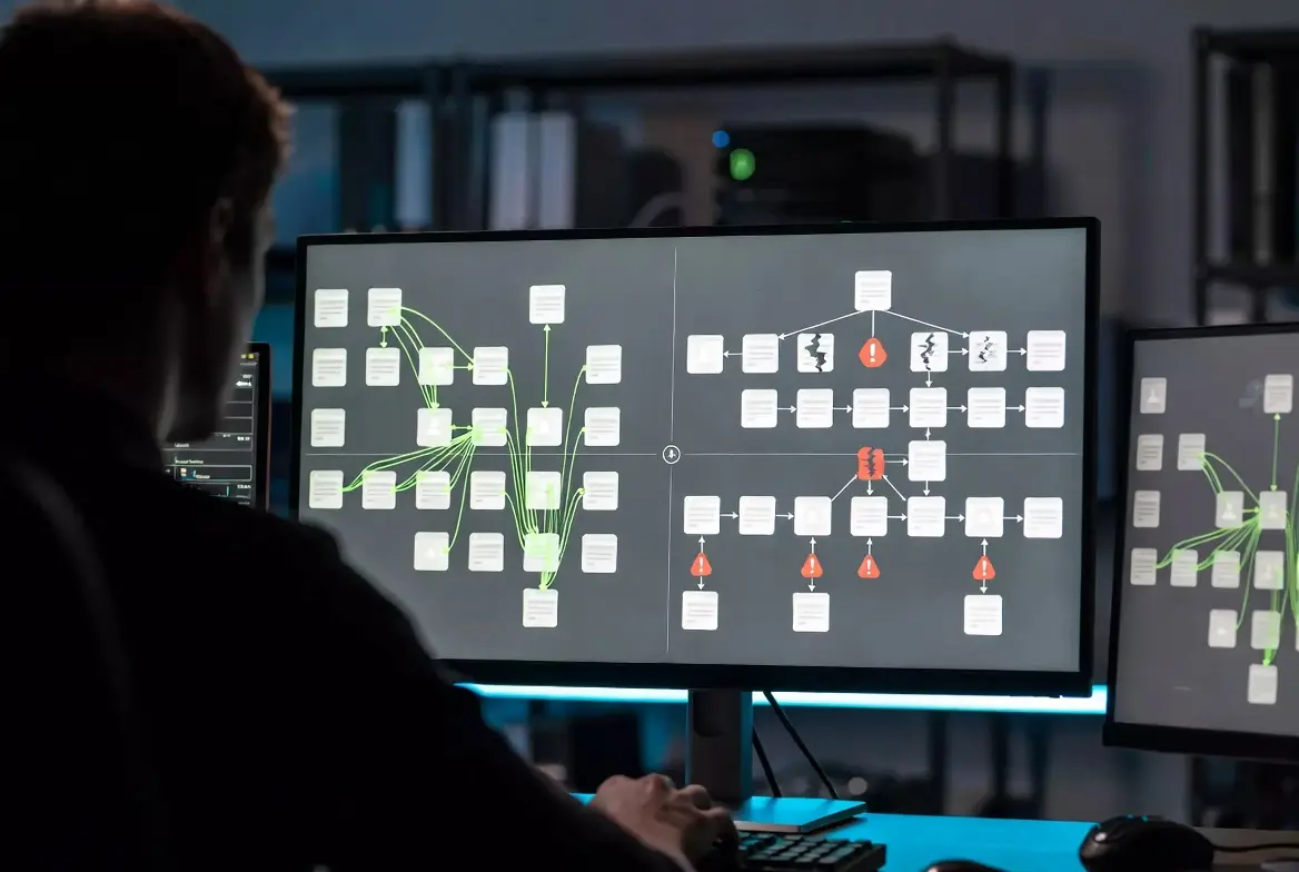 Person reviewing an AI-driven hreflang optimization workflow on a computer screen.