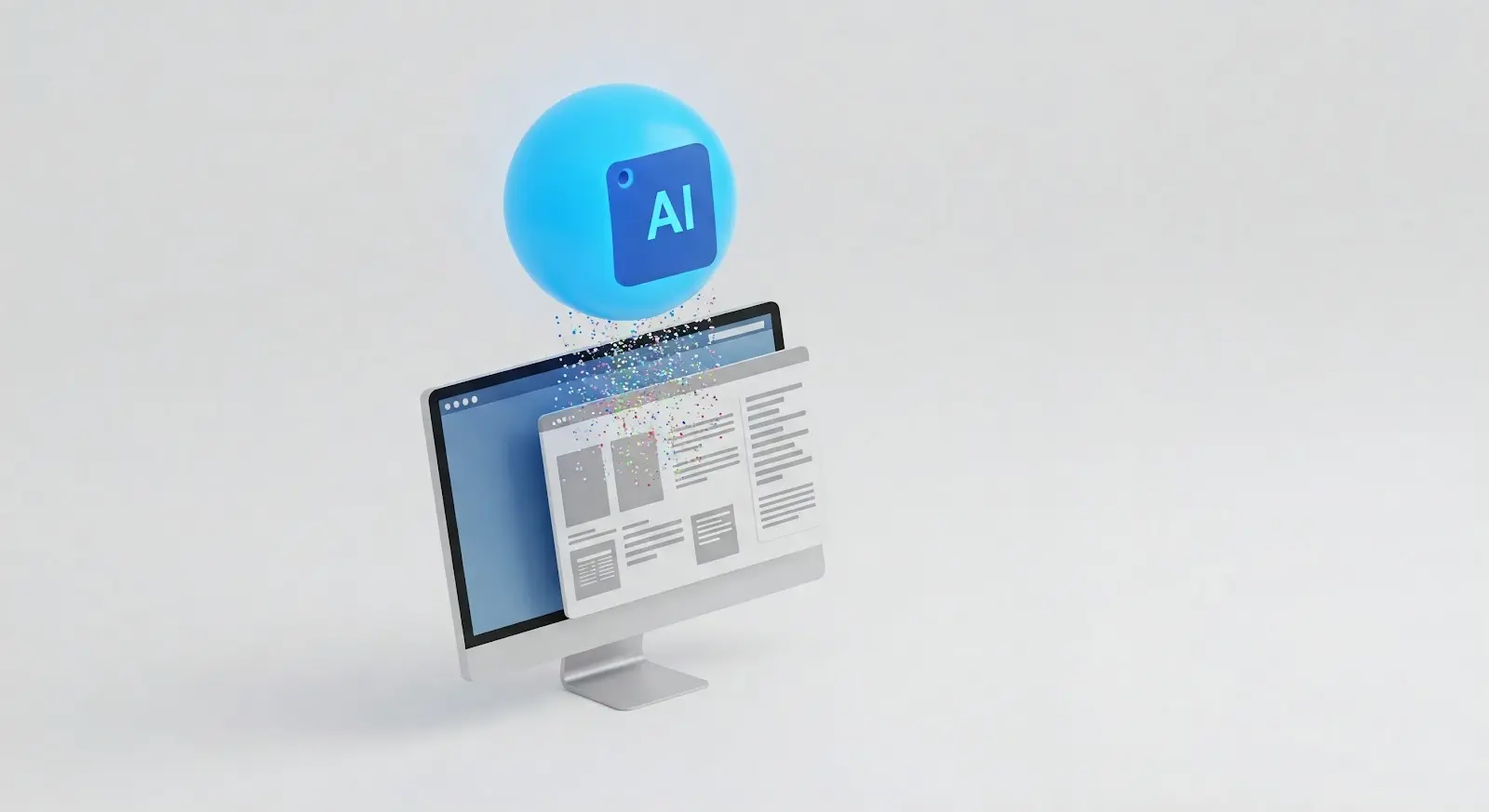 AI symbol emerging from a computer screen representing AI integration in featured snippets