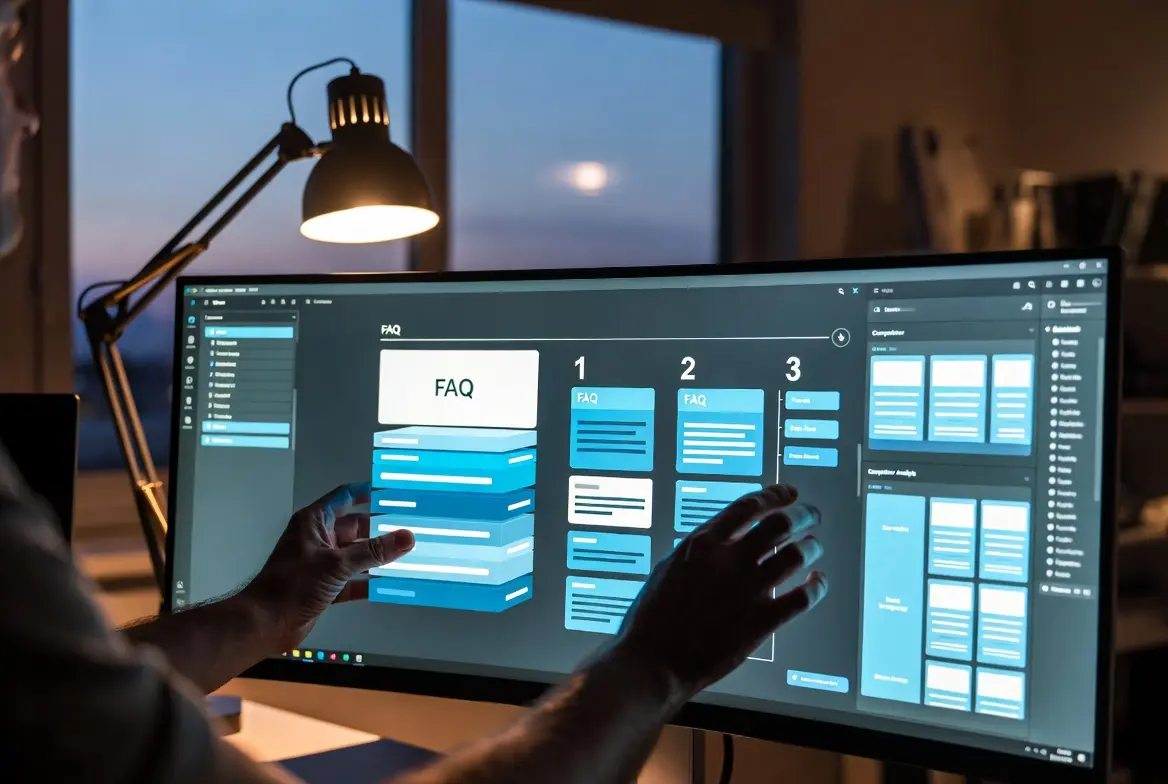 Person using a computer to manage AI featured snippets dashboard