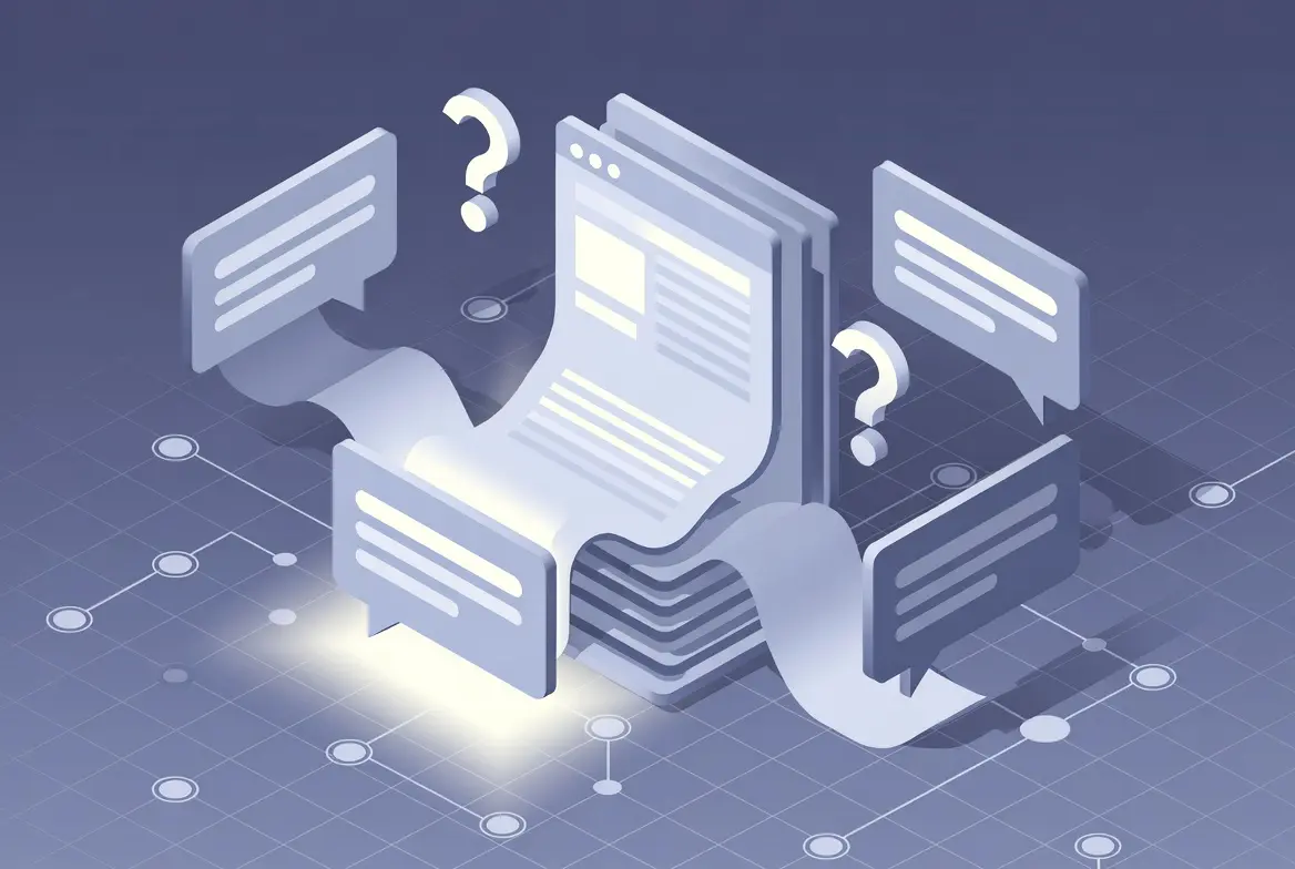 Illustration depicting AI-generated conversational queries reflecting generative search optimization.