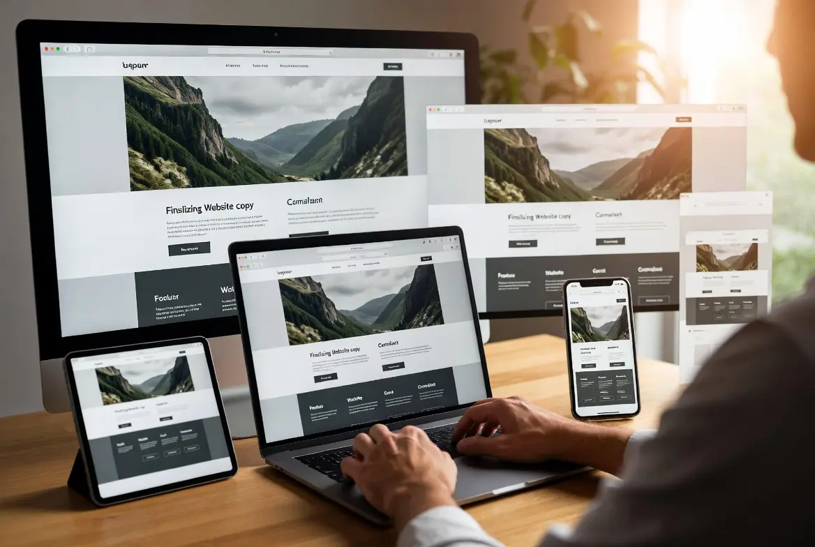Multiple devices displaying a website interface designed using an AI website copy generator.