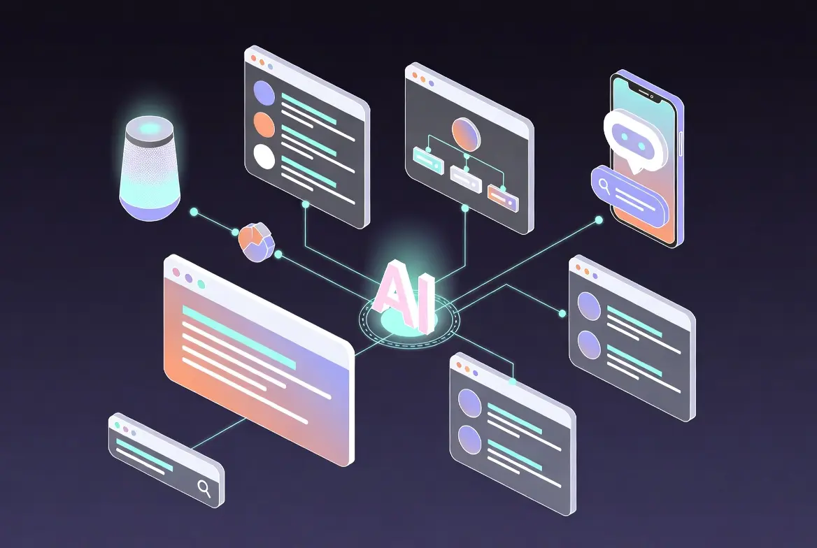 Diagram illustrating AI-powered content creation tools and their interconnected functions.