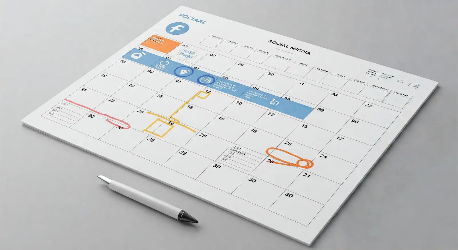 Social media calendar showcasing planned posts and key dates as part of an AI workflow.