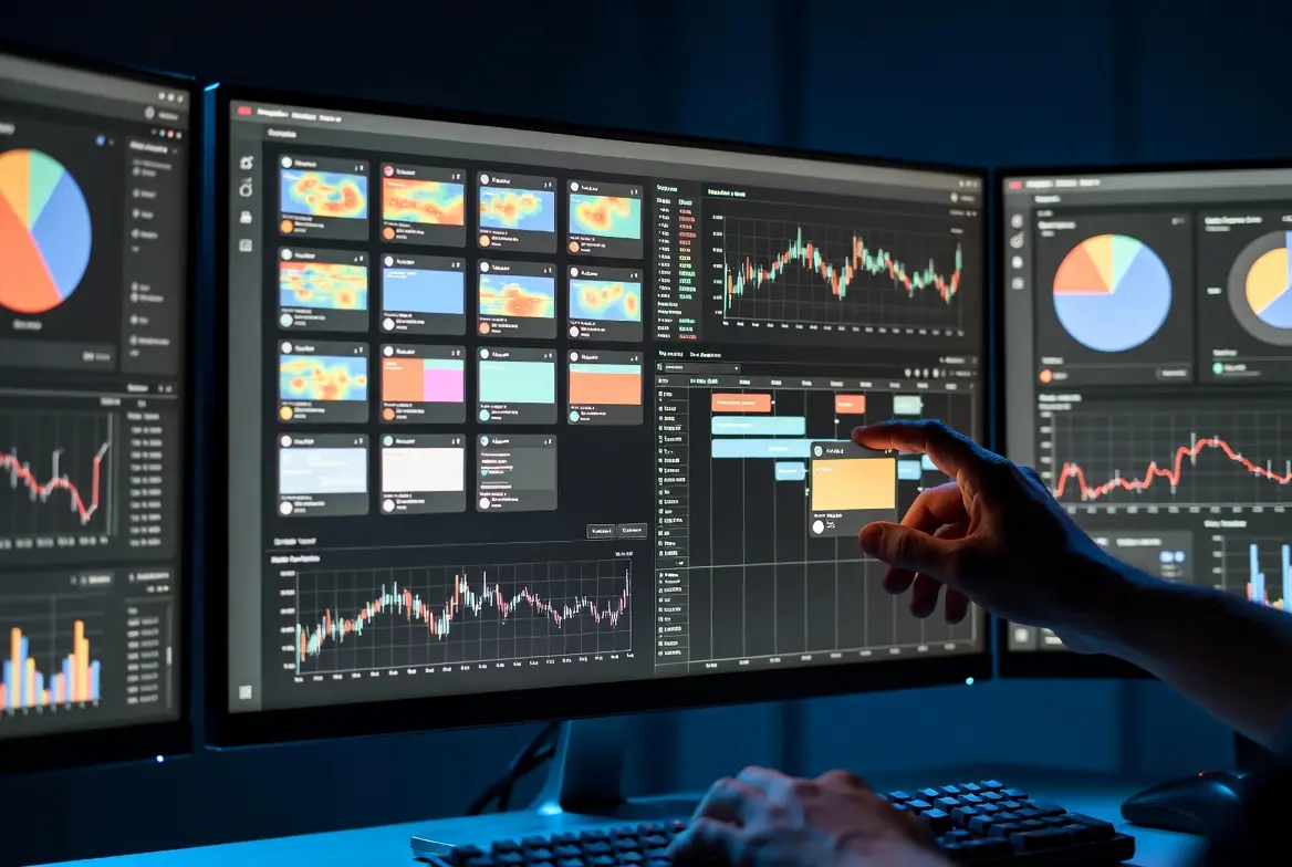 Person analyzing social media data dashboards for AI workflow optimization
