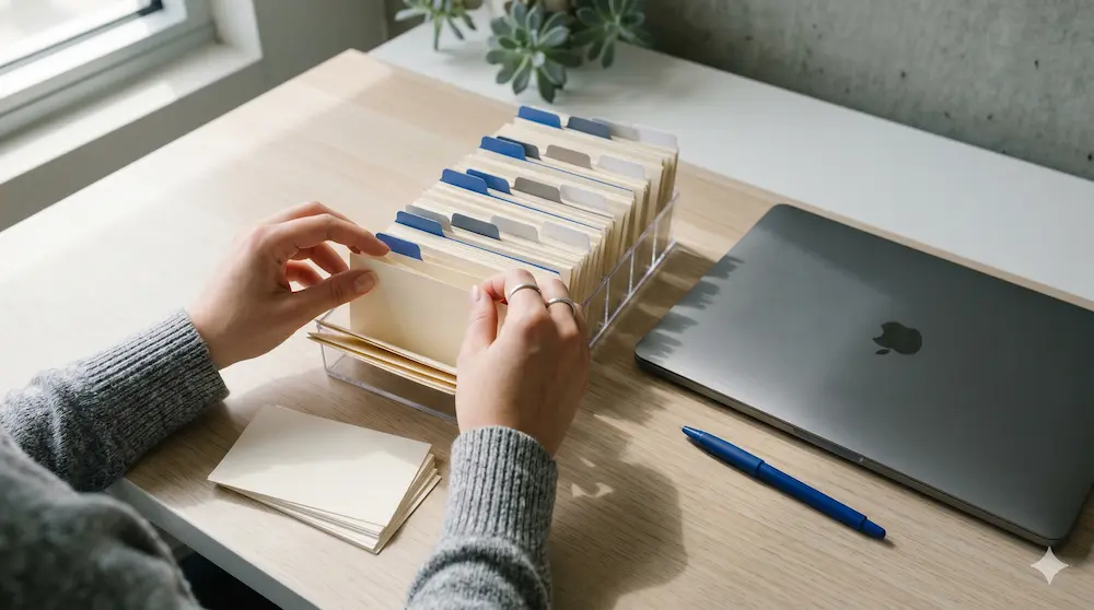 Organized files on a desk illustrating structured AI visibility tracking