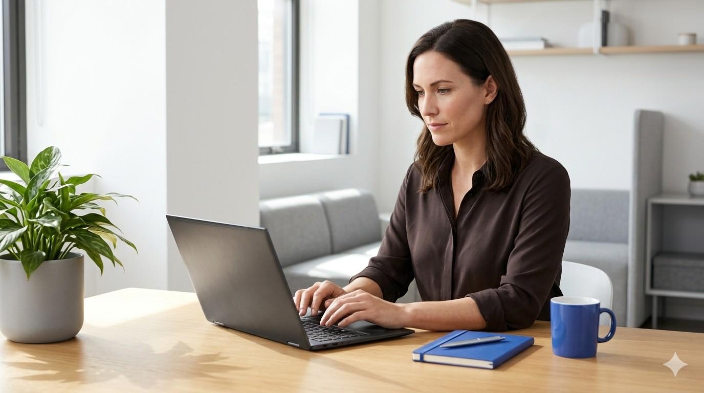 Professional at desk enhancing AI search optimization techniques
