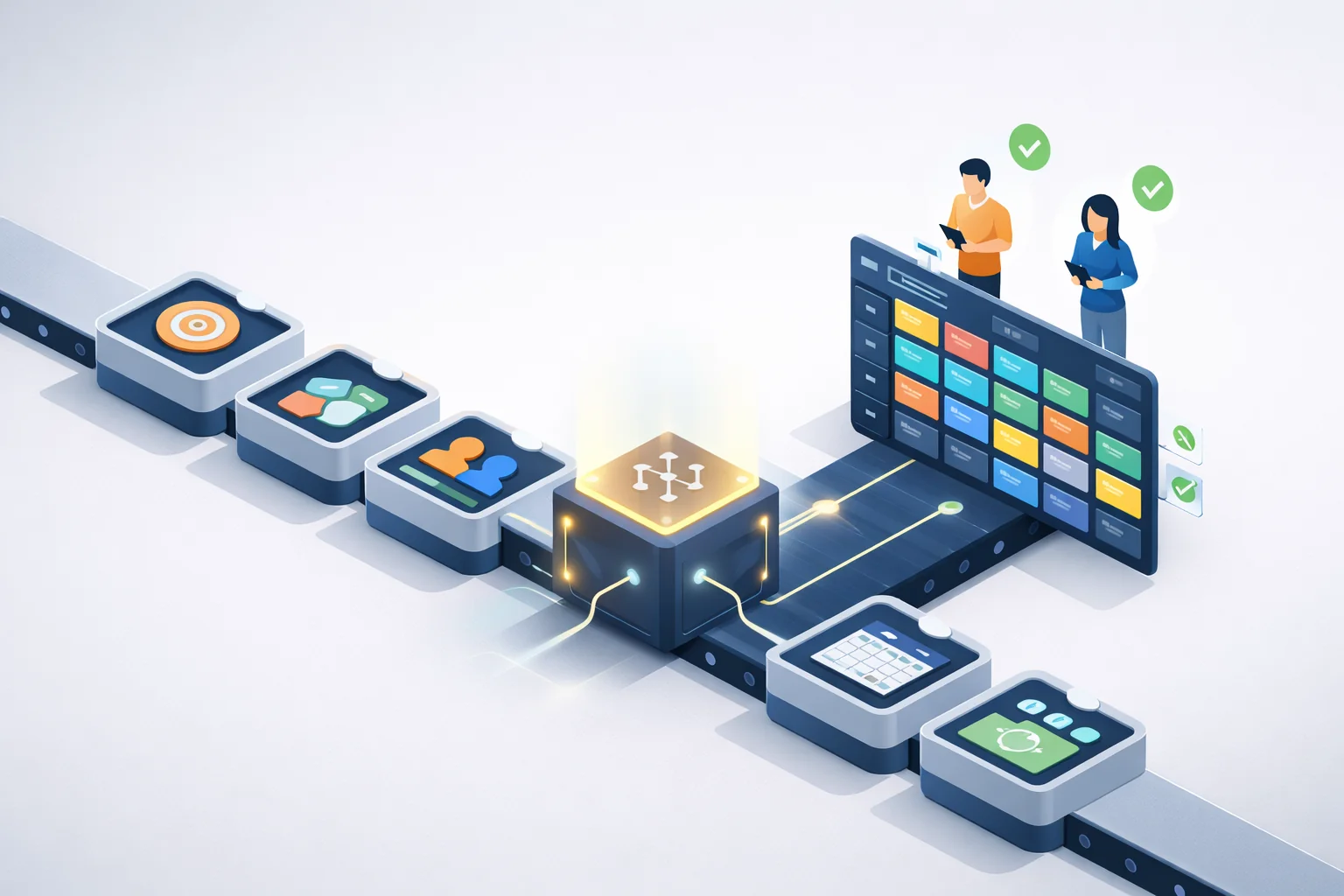 Illustration of an AI calendar generator process with automated scheduling tools