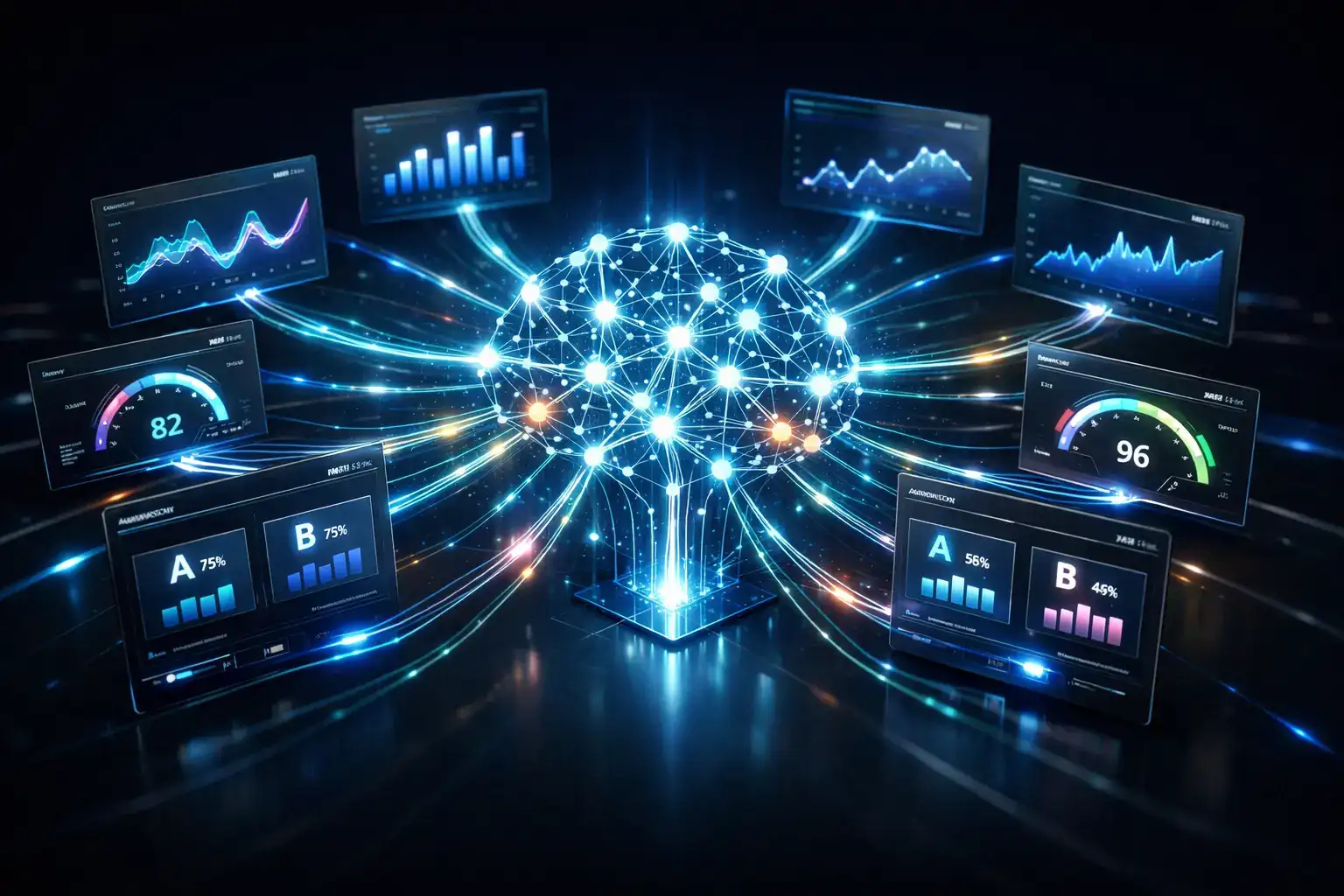 Diagram illustrating AI tools in title tag optimization with graphs and data visuals