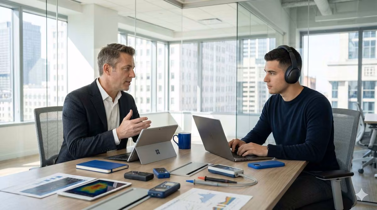 Office discussion on how to fix negative AI brand sentiment
