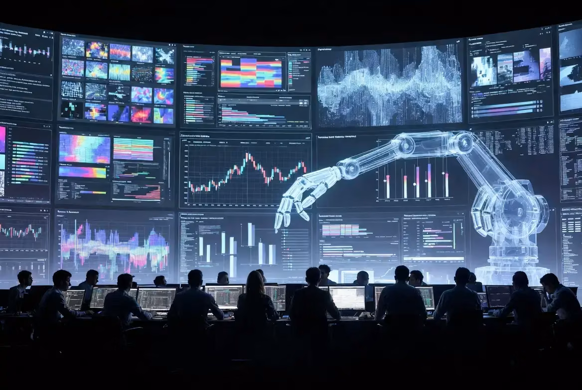 Marketing analysts using AI to predict trends with data visualization tools